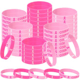 Liliful Breast Cancer Awareness Pink Ribbon Bracelets Breast Cancer Awareness Silicone Wristbands Breast Cancer Bracelets Pink Ribbon Wristband Inspiring Wristbands for Women Event Party (200 Pcs)